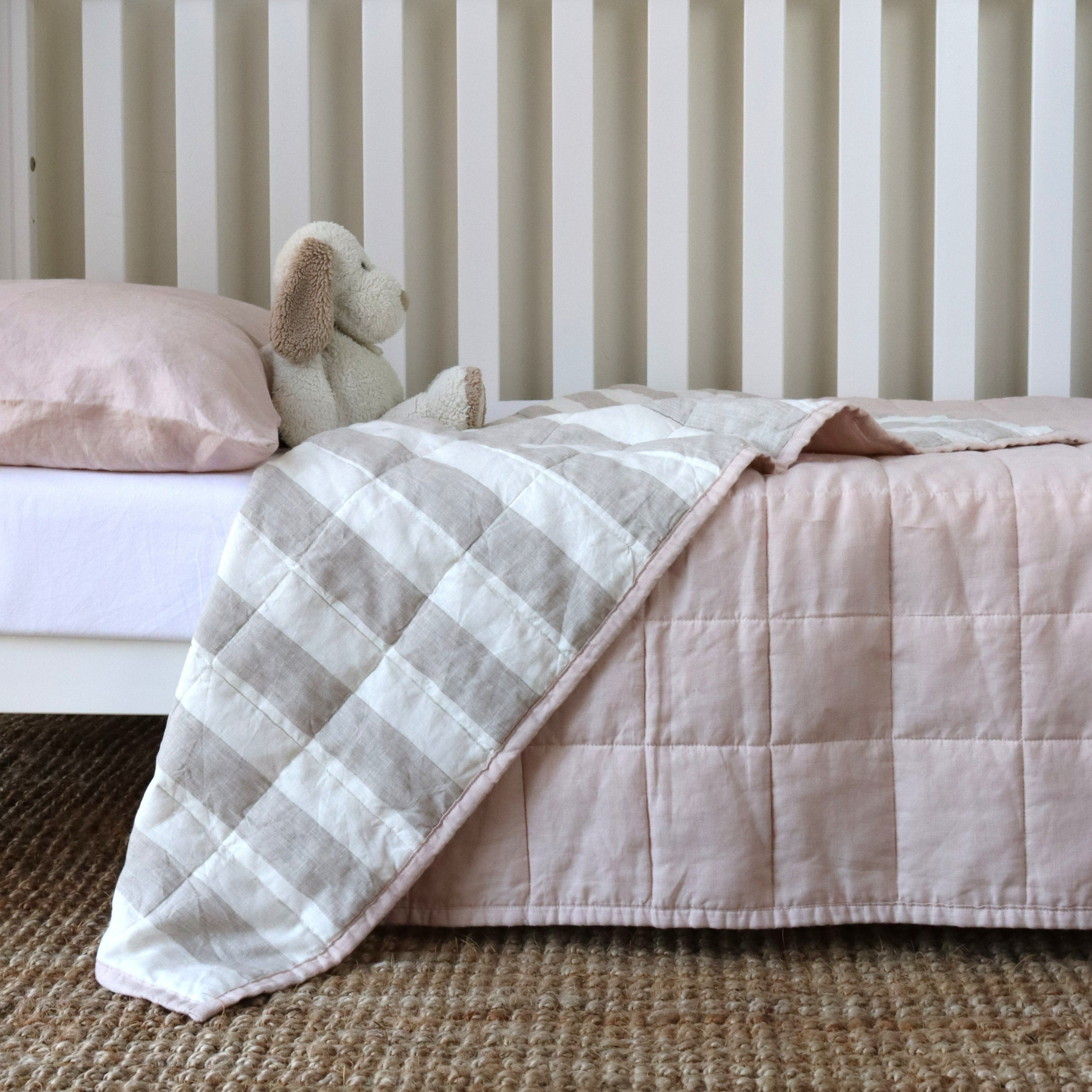 Blush Natural Stripe Linen Cot Quilt – Sunday Linen