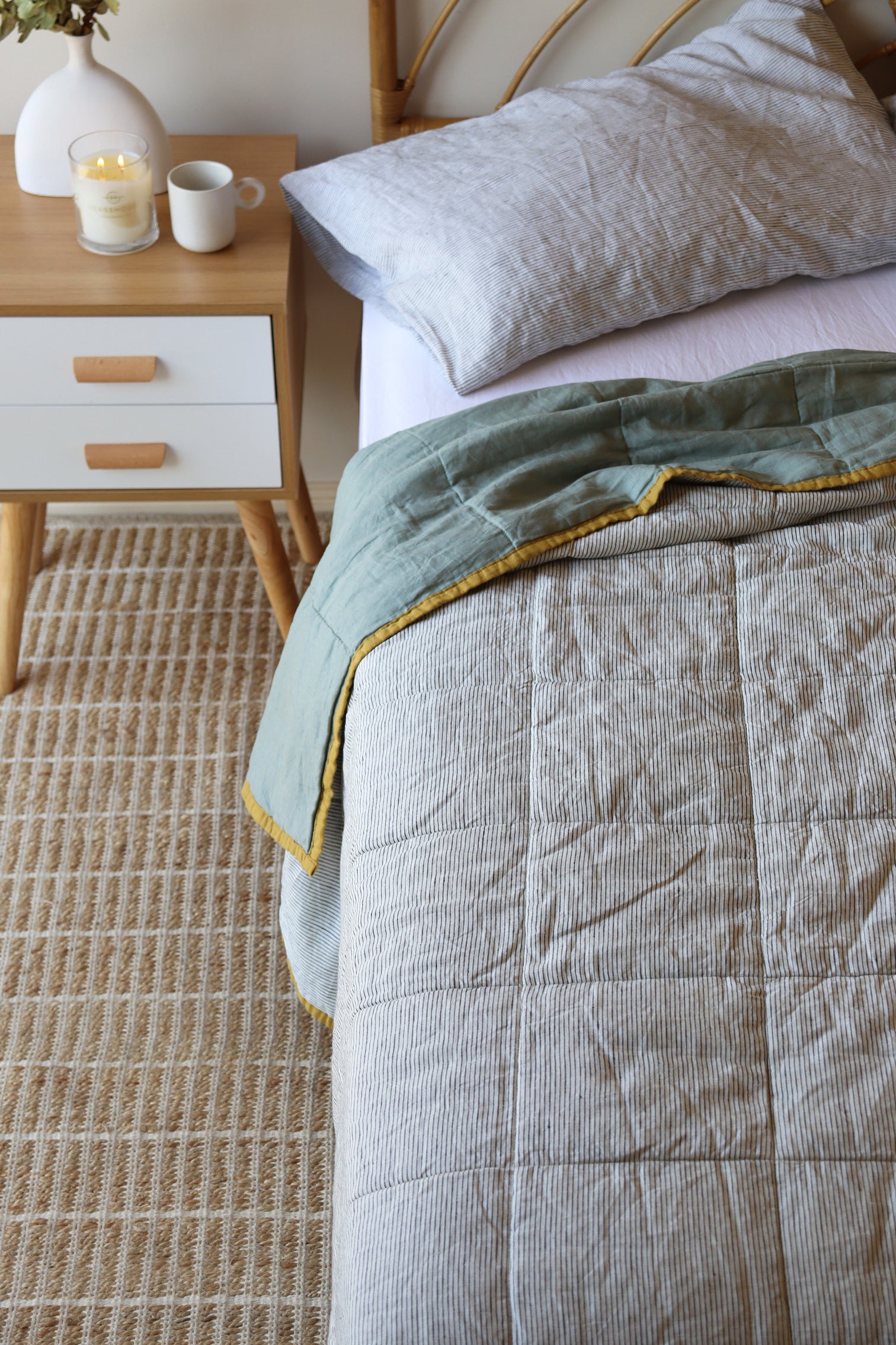 Sage & Pinstripe Quilt Sunday Linen