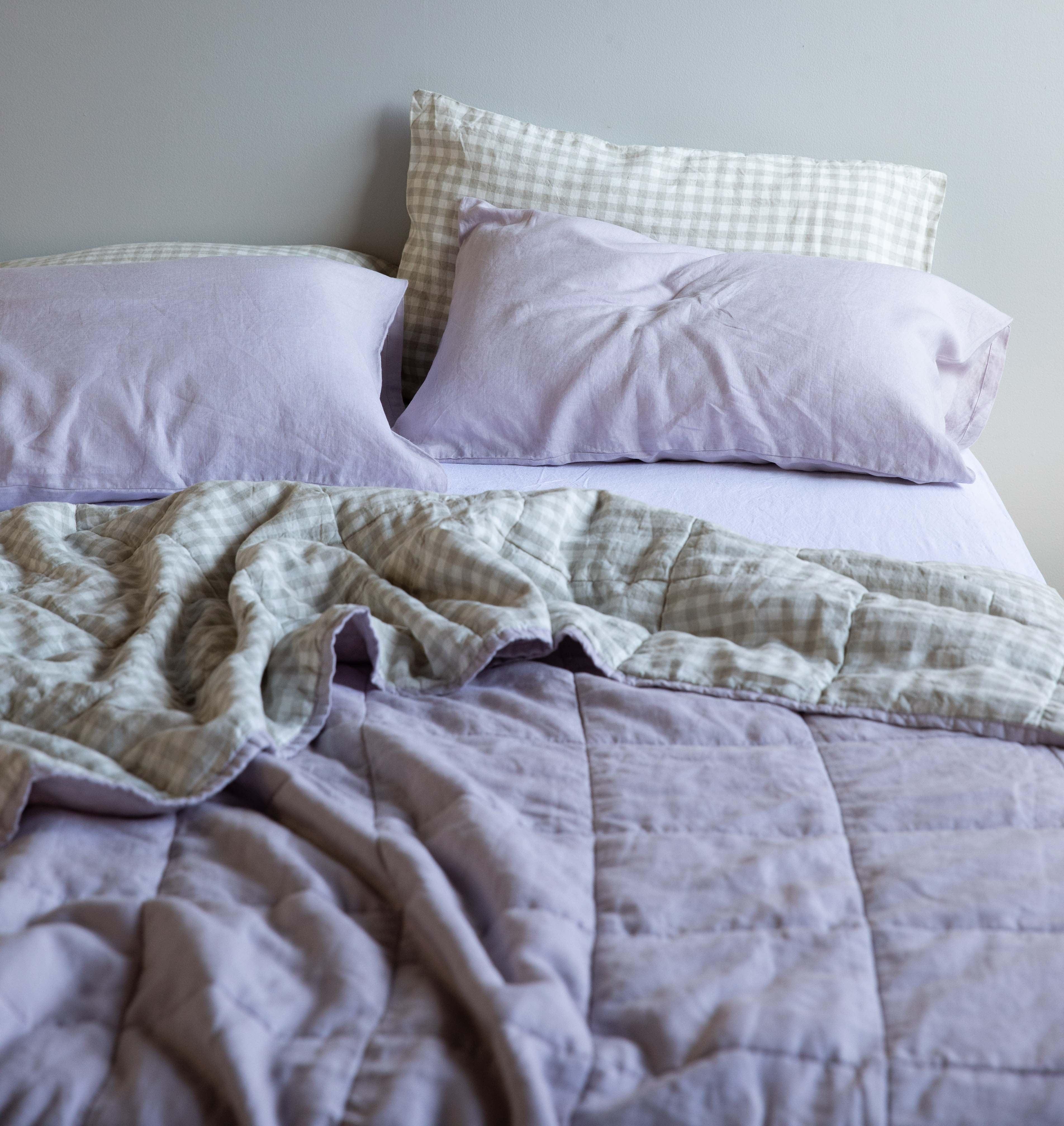 PRE ORDER - Grey Gingham Pillowcase Pair - Sunday Linen