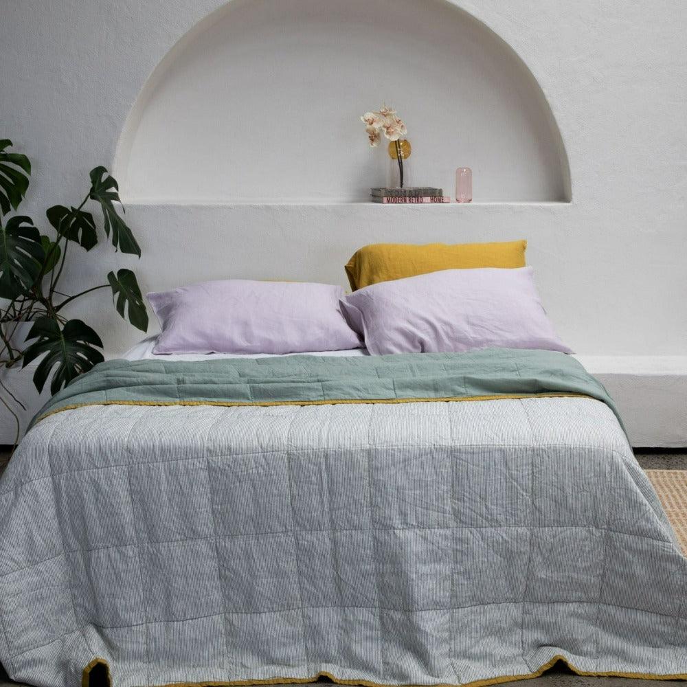 Sage & Pinstripe Quilt - Sunday Linen